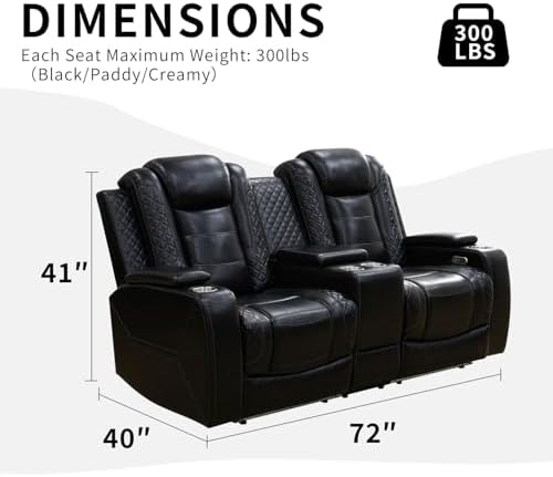 Power Recliner Sofa with LED Lights, Leather Reclining Loveseat with Double - Image 2