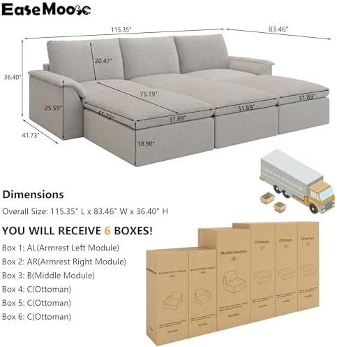 EASE MOOSE 115" Cloud Sleeper Sofa, Boneless Modular Couch - Image 2