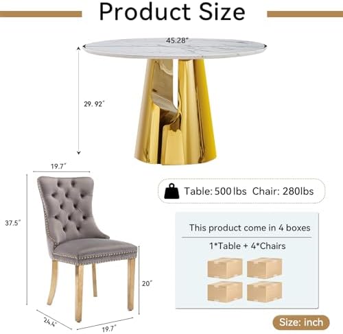 45” Round Dining Table Set For 4, Kitchen Table - Image 6