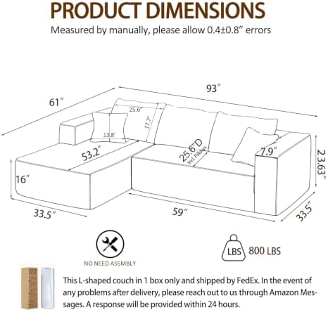 93" Boneless Couch, Modular Sectional Sofa - Image 2