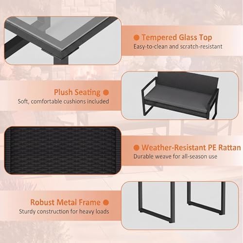 IDEALHOUSE Outside Patio Furniture Set, 4 Piece Outdoor Wicker Rocking Chair - Image 6