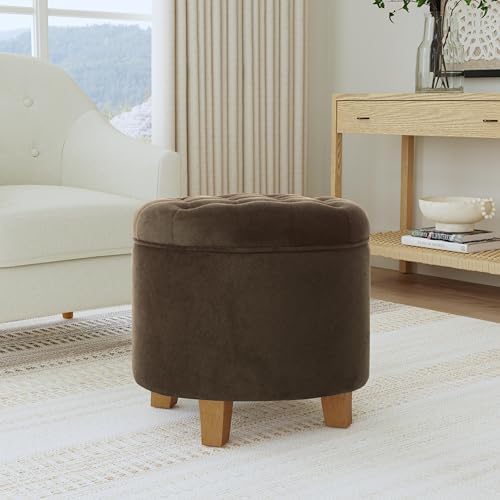 HomePop 19" Velvet Button Tufted Round Storage Ottoman - Image 2