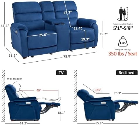 MCombo 73.8'' Zero Wall Hugger Power Recliner Sofa - Image 2