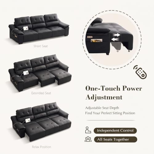 110’’ Electric Leather Recliner Chair, Power Extendable Pull Out Sofa Bed - Image 3