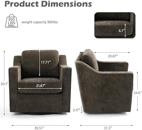 Swivel Accent Chair, Chenille Upholstered Armchair - Image 2