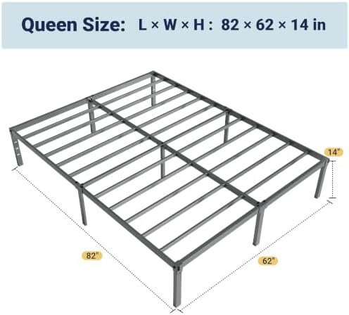 Allewie Queen Bed Frame, 14 inch Metal Beds - Image 2