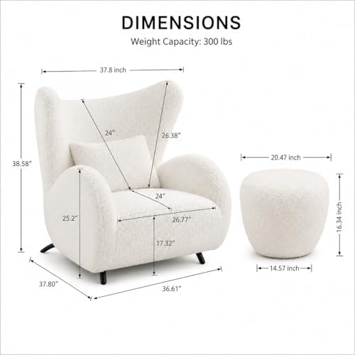 Oversized Teddy Chair and Ottoman Set, Upholstered, - Image 2