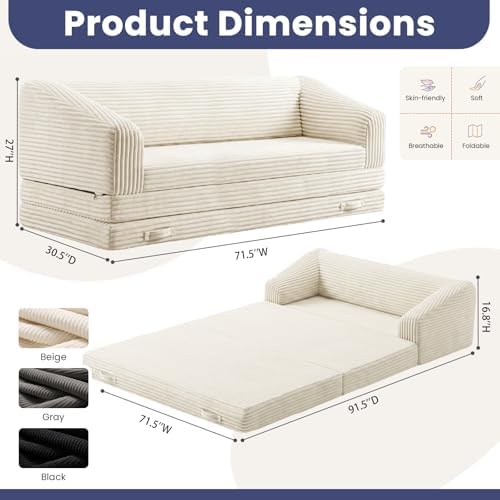 JUIKURY Folding Sofa Bed with Backrest, Boneless Fold Out Couch with Handle - Image 2