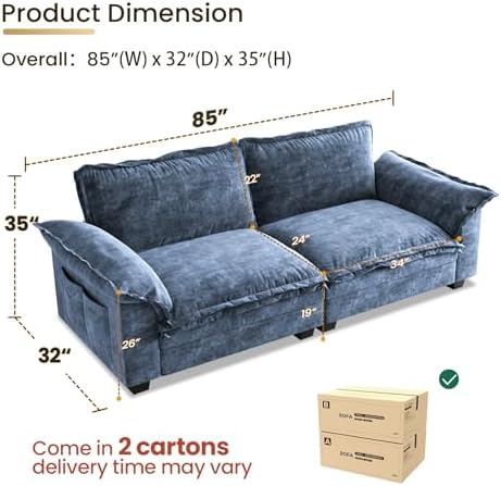2 Seater Loveseat Sofa, 85 Inch Modular Sectional Cloud Couches - Image 2