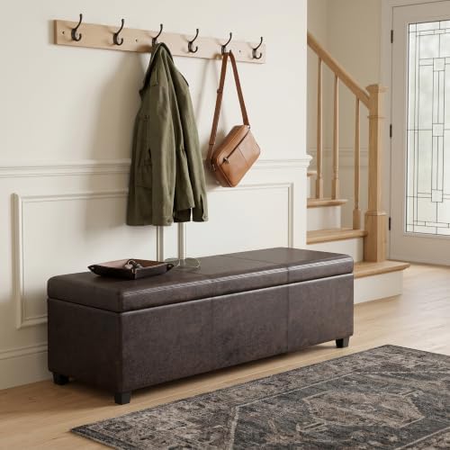 SIMPLIHOME Avalon 54" Wide Vegan Leather Storage Ottoman in Brown - Image 2