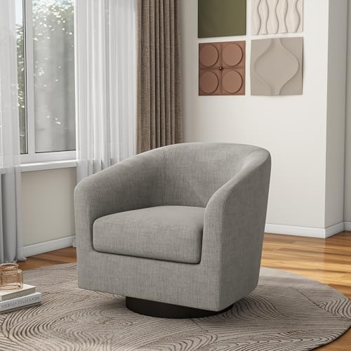 Pia Ricco Fabric 360° Swivel Barrel Accent Chair Khaki - Image 6