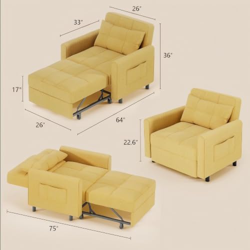 Gizoon 3-in-1 Convertible Sofa Bed Chair, Pullout Sleeper, Adjustable Back - Image 2