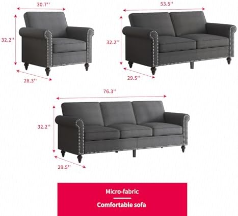 MUZZ 3PCS Sofa Set for Living Room, Modern Linen Couch Set - Image 2