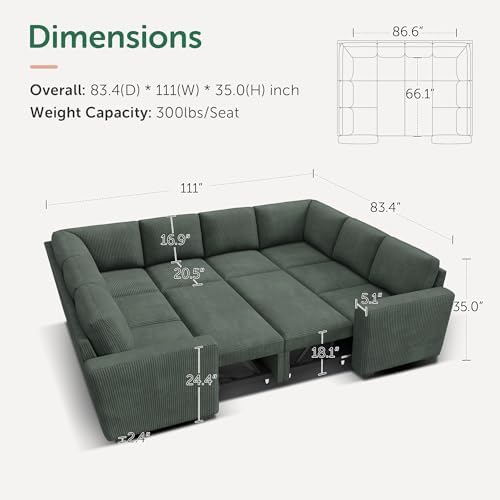 HONBAY 111'' Modular Sectional Sleeper Sofa - Image 2