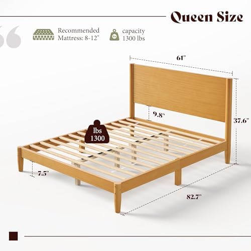 AMERLIFE Solid Wood Queen Bed Frame, Mid Century Bed - Image 2
