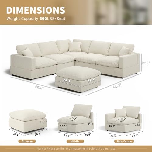 Modern Sectional Linen Couch for Living Room V-Shape Sofas, 6 Seat Modular - Image 2