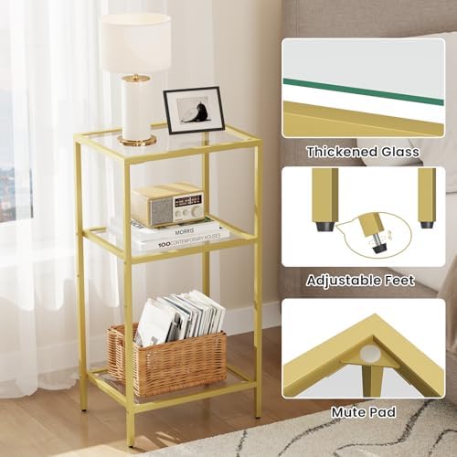 Gold Side Tables Set of 2, Tempered Glass End Table - Image 4