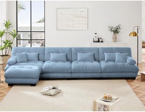 Modular Sectional Sofa for Living Room, Oversized 4 Seater Blue Sectional - Image 3
