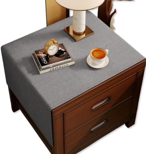 Bedside Table Mat Nightstand Dust Cover Waterproof Cotton and Linen- Grey - Image 2