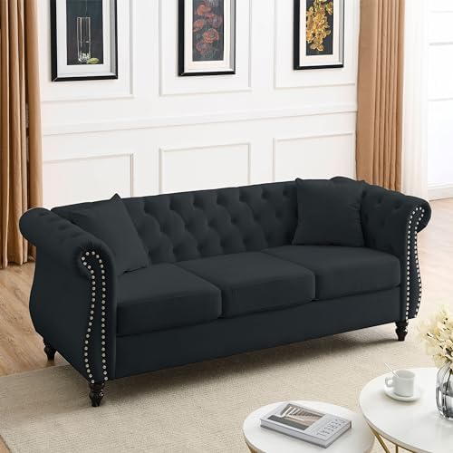 80" Chesterfield Loveseat Velvet Sofa - Image 3