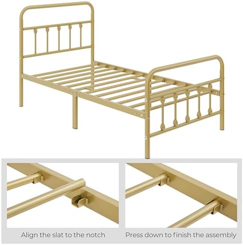 Yaheetech Twin Metal Platform Bed Frame, Victorian Headboard & Footboard - Image 6