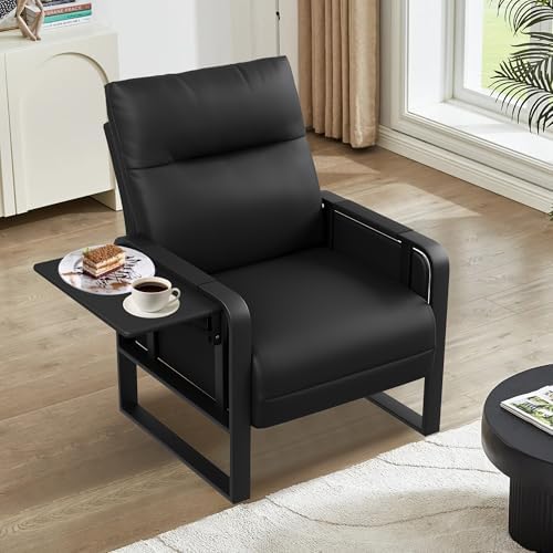 Black Accent Chair PU Leather Upholstered Armchair - Image 3