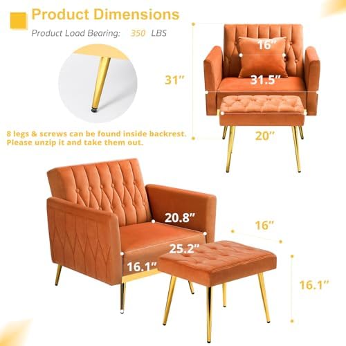 Velvet Accent Chair w/Ottoman & Adjustable Backrest - Image 3