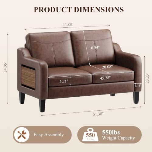 MALOL 51" Leather Loveseat Sofa - Image 2