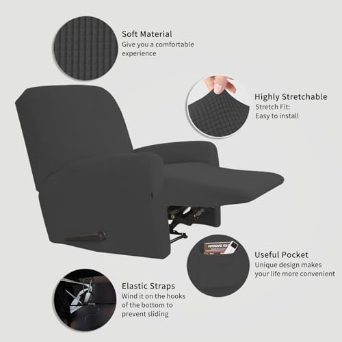 Easy-Going Stretch Recliner Chair Sofa Slipcover Washable Dark Gray - Image 3