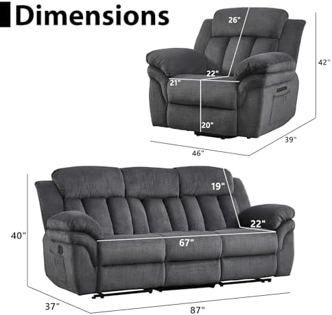 CANMOV Recliner Sofa Set, 2 Oversize Power Lift Recliner Chair and Manual - Image 2