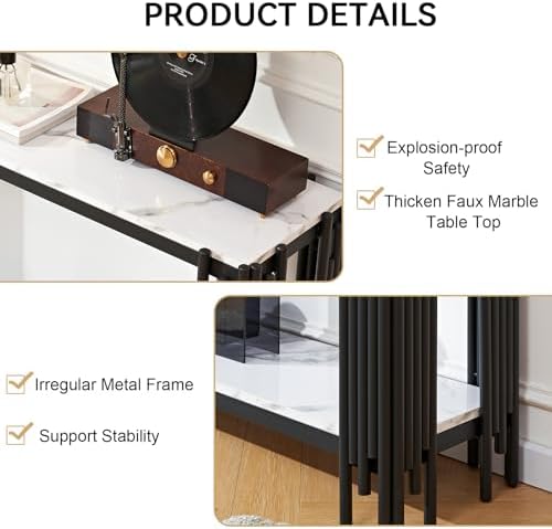 Faux Marble Console Table, Narrow Sofa Table Behind Sofa, Luxury Hallway - Image 6