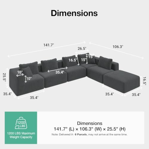 Novilla 141" Modular Sectional Sofa, V Shape Customizable Sectional Couch - Image 2
