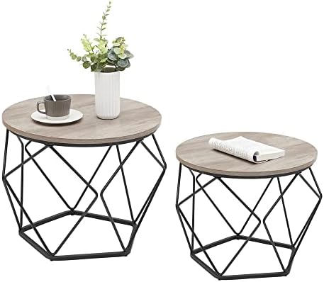 VASAGLE Small Round Coffee Table Set of 2, by VASAGLEbySONGMICSHOME