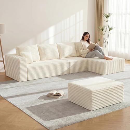 118" U-Shaped Modular Sectional Sofa Set, Soft Corduroy Cloud Couch - Image 6