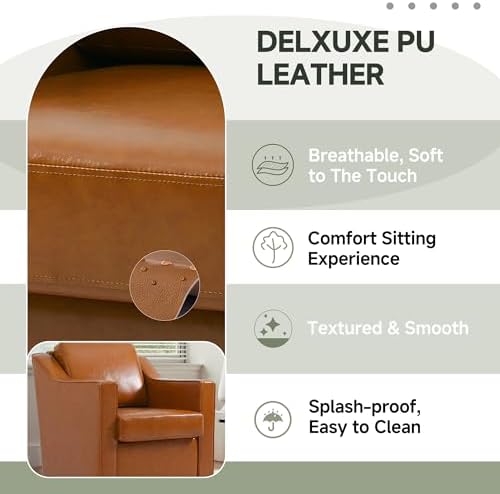 PU Leather Swivel Accent Chairs Set of 4, Modern Armchair, Light Brown - Image 6