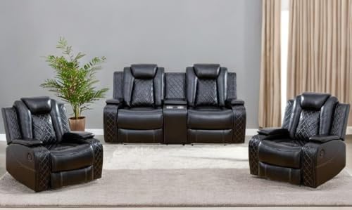 Power Recliner Set with LED Lights, Air Leather Reclining Set with USB by Unknown