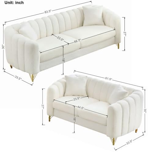Modern Teddy Sofa Set, Combo 3-Seater Tufted Couch and Loveseat Sofa - Image 2