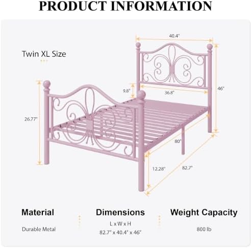 SHA CERLIN Twin XL Size Metal Bed Frame - Image 2