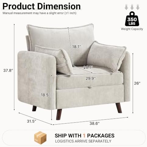 Oversized Accent Chair with Storage, Chenille Comfy Living Room Chairs with 2 - Image 2