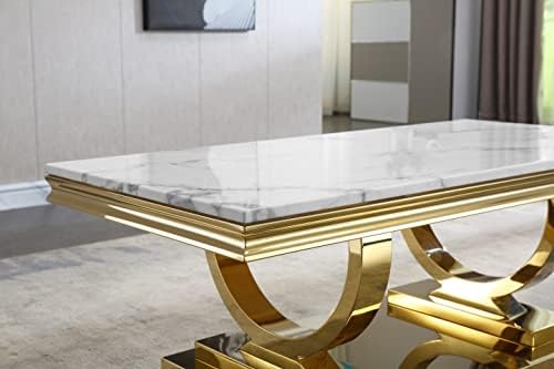 Modern Marble Coffee Table, Rectangular White and Gold Marble Tea Table - Image 2