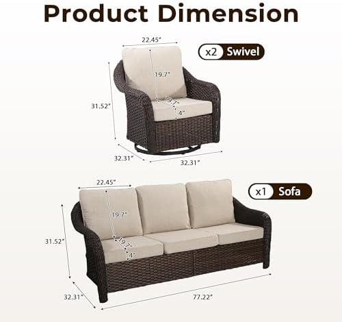 3 Piece Patio Wicker Conversation Set, All-Weather Use Outdoor Wicker Sofa - Image 2