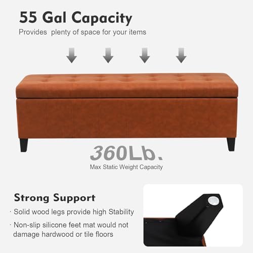 51 Inch Faux Leather Upholstered Ottoman - Image 4
