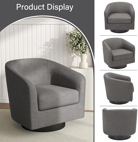Pia Ricco Set of 4 Fabric 360° Swivel Barrel Accent Chair Gray - Image 5