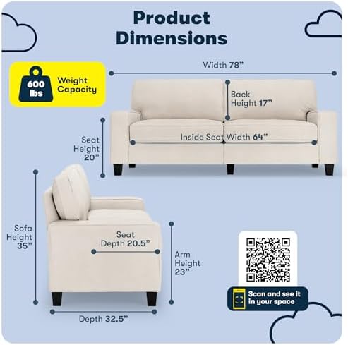 Serta Palisades 78" Track Arm Sofa, Easy Care Polyester, Soft Pillow Back - Image 2