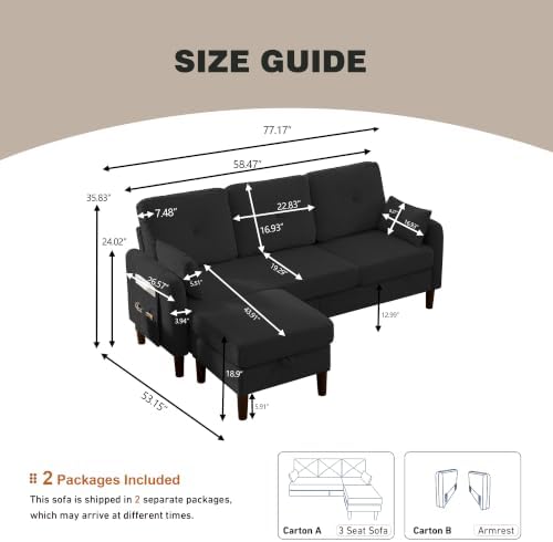 Modern Sectional Sofa with Storage Ottoman, L-Shaped 3-Seat Couch with 2 - Image 2