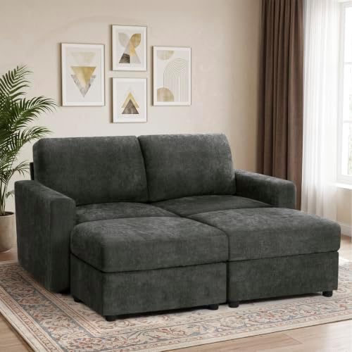69” Chenille Loveseat Couch W/Two Movable Ottoman - Image 5