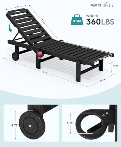SERWALL HDPE Outdoor Chaise Lounge Set of 2 - Image 3