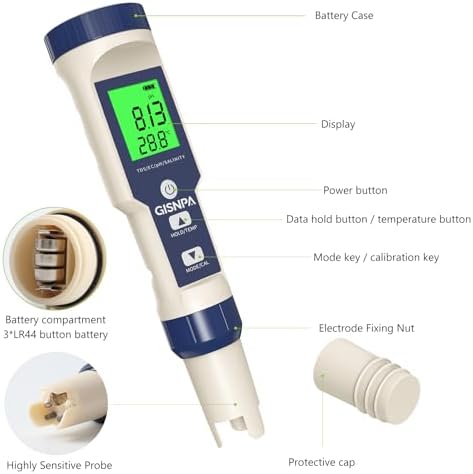 5-in-1 Salt Water Pool Tester, pH/TDS/EC/Salinity/Temp Meter, 0.01 Resolution - Image 2