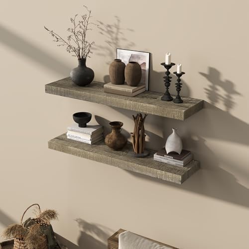 Acovy 36" Unfinished Solid Reclaimed Wood Floating Shelves, Rustic Heavy-Duty - Image 2