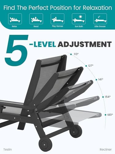 SERWALL Textilene Patio Chaise Lounge Chair Set of 2, HDPE Outdoor Lounger - Image 3